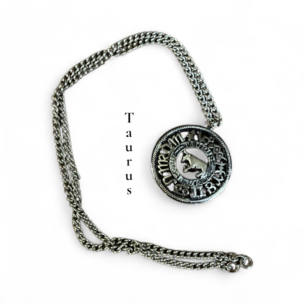 Taurus Silver Toned Metal Zodiac Pendant Necklace Unisex